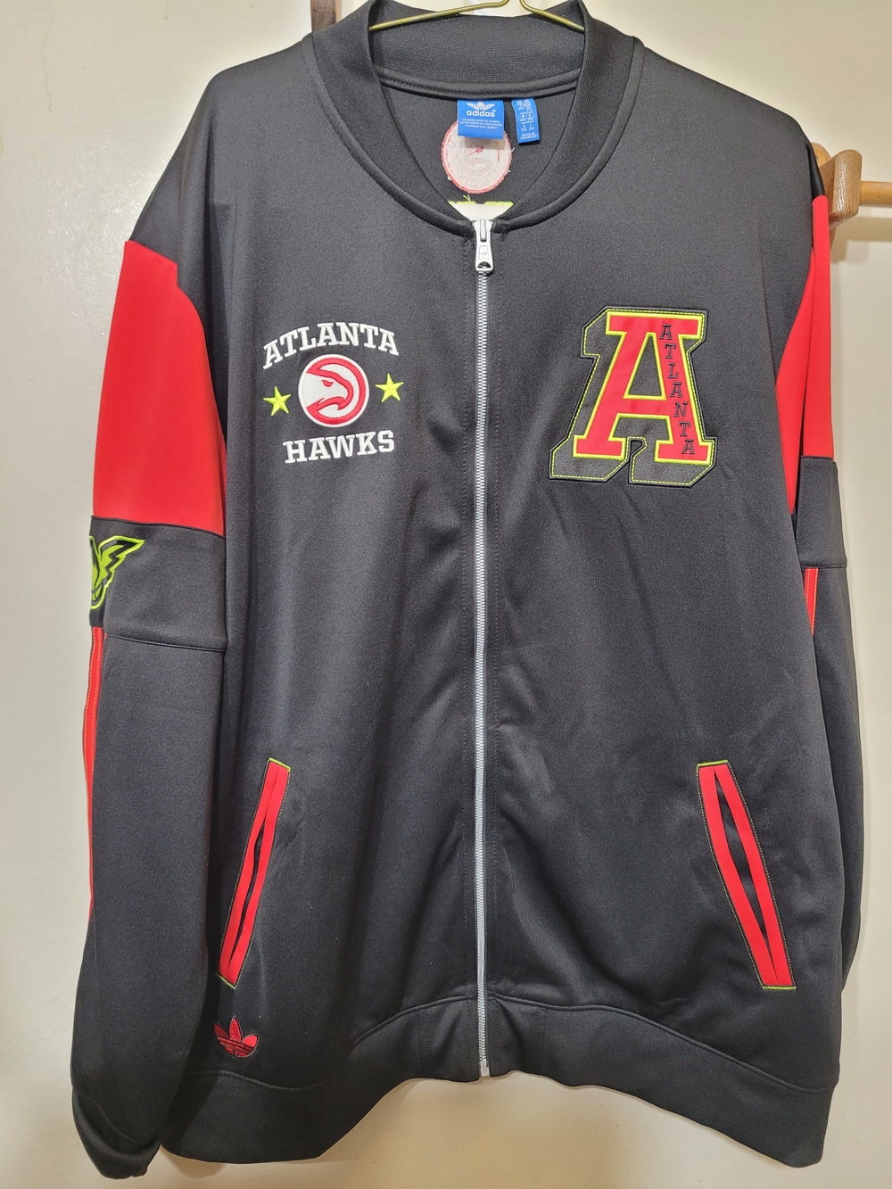 Atlanta Hawks Jacket Mens 2XL Black Red NBA Basketball Full Zip Track Adidas